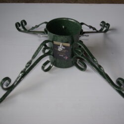 Green metal adjustable Christmas tree stand with four elaborate legs