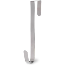 Flat strip of metal bent at both ends, one end is squared to fit the top of a door